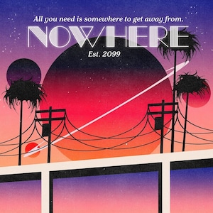 Scenic Nowhere - Serie de carteles de turismo espacial liminal retro y de mediados de siglo de 12" por 18"