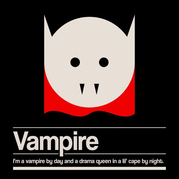Swiss Design Minimalist Spooky Vampire Poster - 12" by 18"
