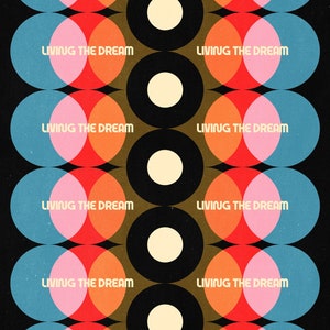 Retro Funky Minimalist Psychedelic Parody Poster &quot;Living the Dream&quot;