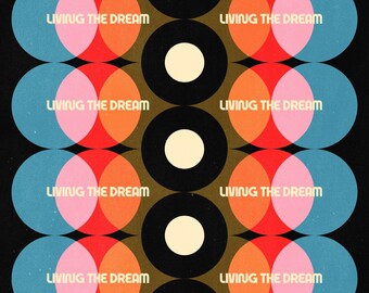 Retro Funky Minimalist Psychedelic Parody Poster "Living the Dream"
