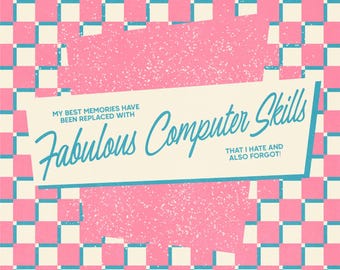 Habilidades informáticas fabulosas: parodia publicitaria geométrica abstracta retro impresa
