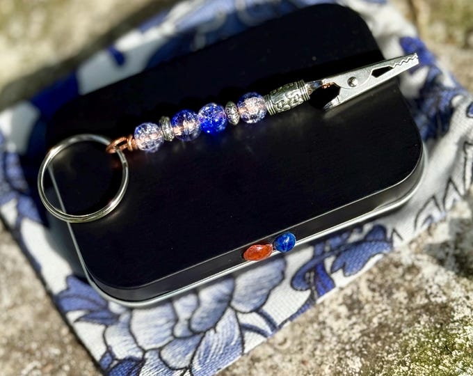 Featured listing image: Mini Witch Altar Kit – Intuitively Curated Travel Tin | Elemental Ritual Set | Copper-Wrapped Tiny Tarot & Lava Feather Charm