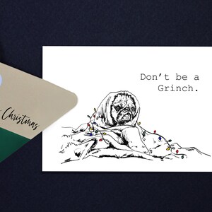 Grumpy Dog julkort - ladda ner direkt, skriv ut själv, mops jul, mops presenter