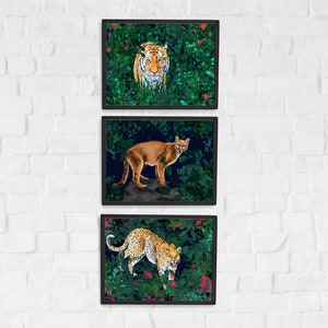 3 Piece Wall Art Jungle Cats - instant download, digital prints, print yourself, tiger art, leopard art, cougar art, trending now