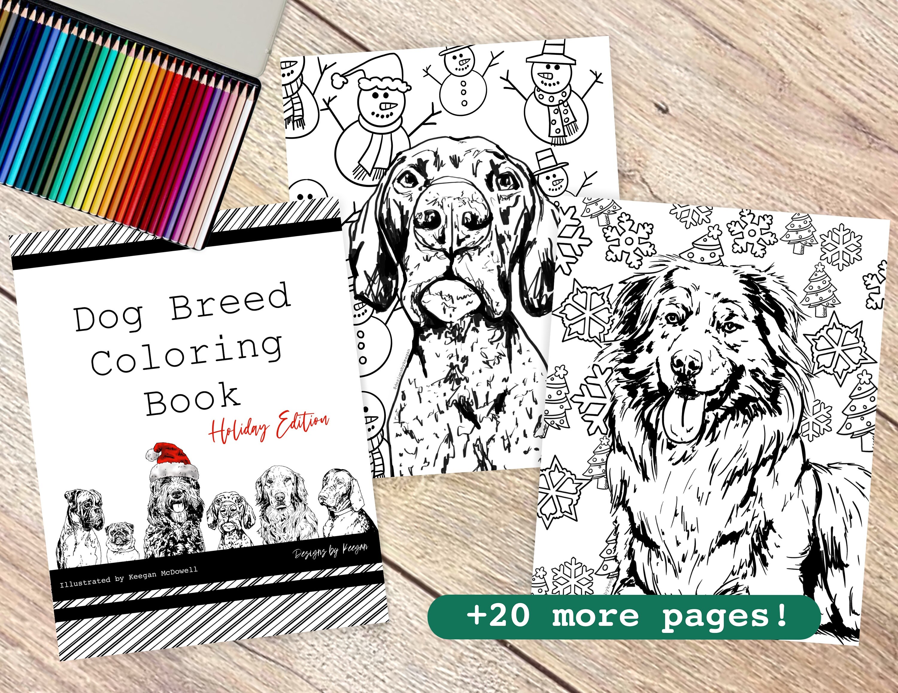 Christmas Edition Dog Coloring Book - instant download, Christmas coloring pages, kid or adult coloring book