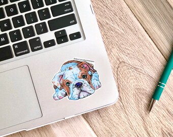 English Bulldog Sticker - bulldog puppy, laptop sticker, water bottle decal, waterproof stickers