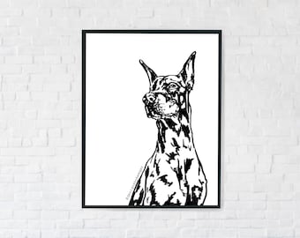 Doberman Print - instant download, Doberman illustration, Doberman gifts, digital print