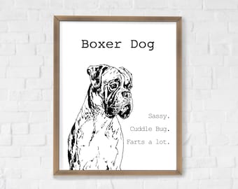 Boxer Dog Print - digital print, instant download, boxer print, boxer gifts, boxer dog art