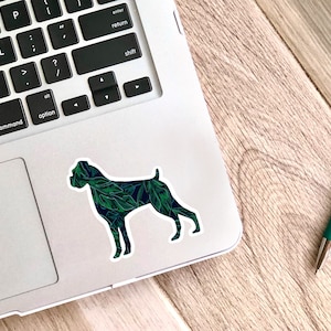 Floral Boxer Dog Sticker - water resistant stickers, laptop stickers, water bottle sticker, boxer gifts, popular right now
