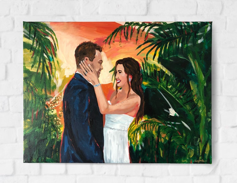 Custom Couple Portrait on canvas custom wedding gifts, painting from photo, portrait from photo, popular right now, trending now image 2