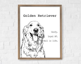 Golden Retriever Print - digital print, instant download, golden retriever gifts