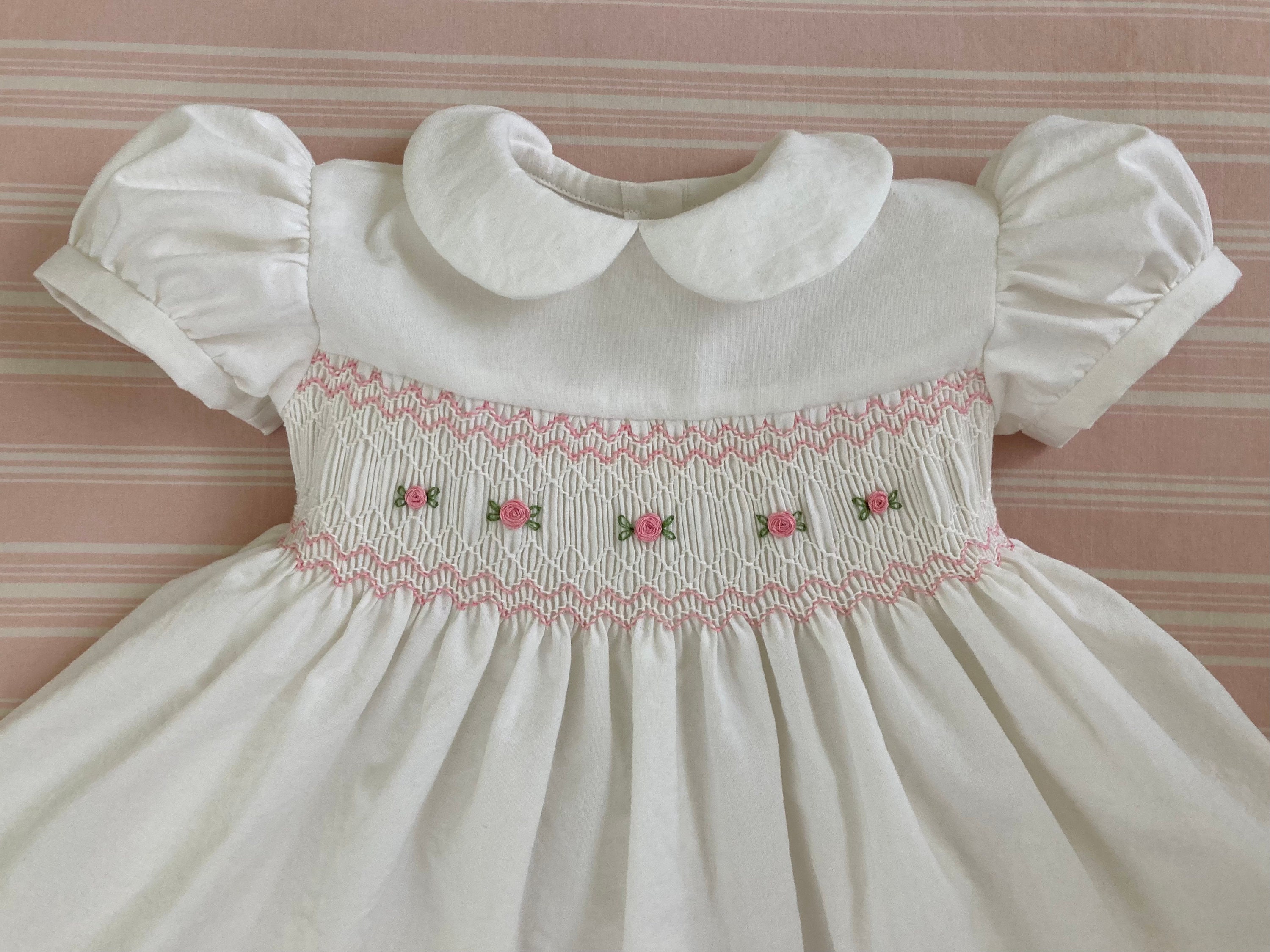 Sweetly Smocked Dress for Baby Girl. Size 6-9 months. Delicate and Uniquely Smocked and Embroidered Baby Dress. Finished and ready to ship!