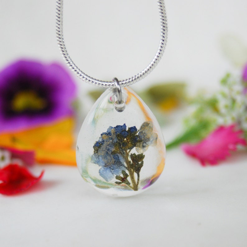 REAL Dried Me Not Necklace. Pressed Flower Resin Etsy