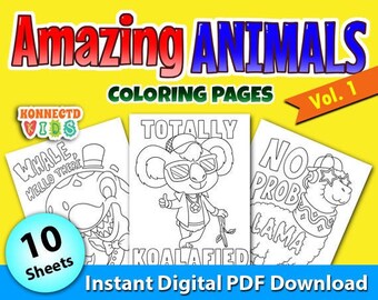 Animals Coloring Pages Vol.1 - 10 Printable Animal Coloring Pages for kids, Boys, Girls, Animal Birthday Party Activity, Kids Birthday Party