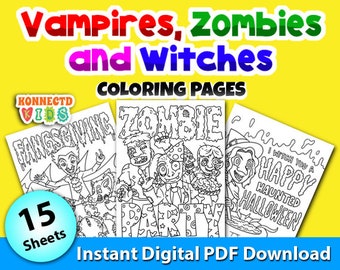Dibujos para colorear de Halloween: Vampiros, zombis y brujas (Descarga PDF)