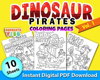Dibujos para colorear de dinosaurios piratas: 10 hojas imprimibles (descarga PDF)