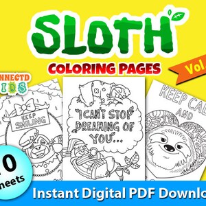 Sloths Coloring Pages Vol.3 - 10 Printable Awesome Sloth Coloring Pages for Kids, Boys, Girls and Birthday Party Activities