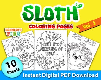 Dibujos para colorear de perezosos, vol. 3: 10 diseños imprimibles (Descarga PDF)