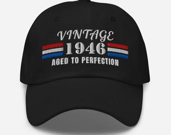 Regalo de 80 cumpleaños para abuelo o papá • Gorra de nacido en 1946 • Gorra de béisbol de 80 años • Gorra bordada estilo americano vintage de 1946