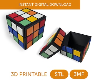 3x3 Puzzle Stash Box 3D Print File STL 3MF | Retro 80s Twisty Cube Hidden Storage Container | 3D Print Design