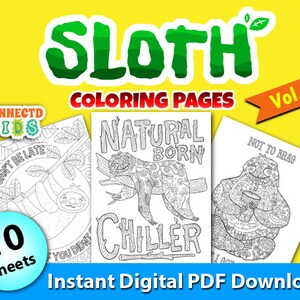 Sloths Coloring Pages Vol.2 - 10 Printable Awesome Sloth Coloring Pages for Kids, Boys, Girls and Birthday Party Activities