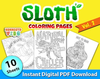 Dibujos para colorear de perezosos, vol. 2: 10 diseños imprimibles (PDF)