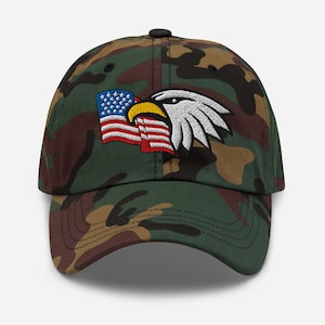 Gorra de béisbol patriótica de EE. UU. con águila bordada y bandera estadounidense