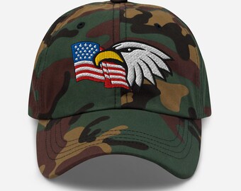 Gorra de béisbol patriótica de EE. UU. con águila bordada y bandera estadounidense