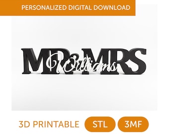 Personalized Mr and Mrs Wedding Sign 3D Print STL File | Custom Surname  | Table Decor | Digital Download for FDM Printers