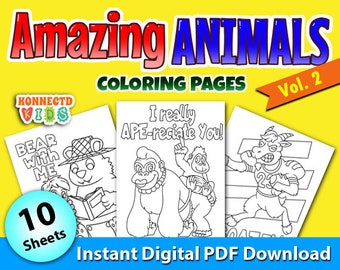 Animals Coloring Pages Vol.2 - 10 Printable Animal Coloring Pages for kids, Boys, Girls, Animal Birthday Party Activity, Kids Birthday Party