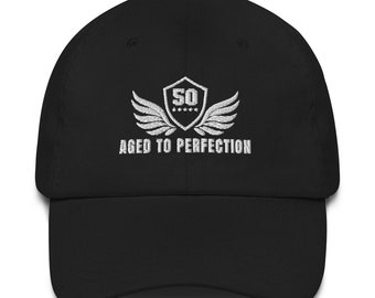 Gorra de béisbol para 50 cumpleaños: regalo de algodón envejecido a la perfección para celebrar 50 años.