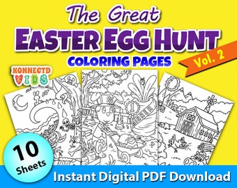 Easter Egg Hunt Coloring Pages Vol2 - 10 Printable Easter Coloring Pages for kids, Boys, Girls, Easter Activities for Children