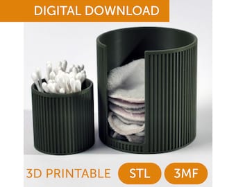 Cotton Bud Holder and Makeup Pad Container STL | FDM 3D Print File Set for Bathroom Storage and Minimalist Vanity Decor