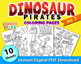 Dibujos para colorear de Dinosaurios Piratas Vol. 2: 10 hojas imprimibles (PDF)