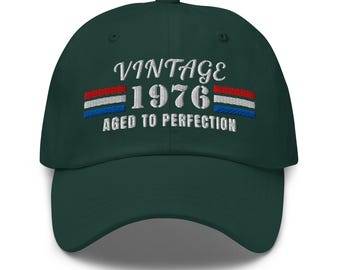 50th Birthday Gift Born in 1976 Hat • Vintage 1976 Aged to Perfection • 50 Year Old Gift for Men • Patriotic Baseball Cap • Half Century