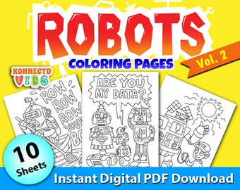 Dibujos para colorear de robots, vol. 2: 10 ilustraciones de robots imprimibles (descarga en PDF)