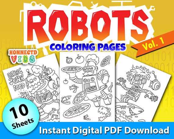 Robots Coloring Pages Vol.1 10 Printable Robot Coloring | Etsy