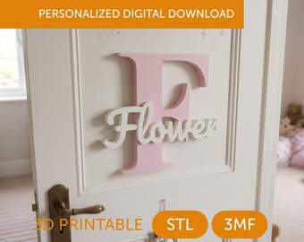 Custom 3D Name Monogram Sign | Nursery Name Sign | Kids Bedroom Wall Decor | 3D Print 3MF STL File Digital Download