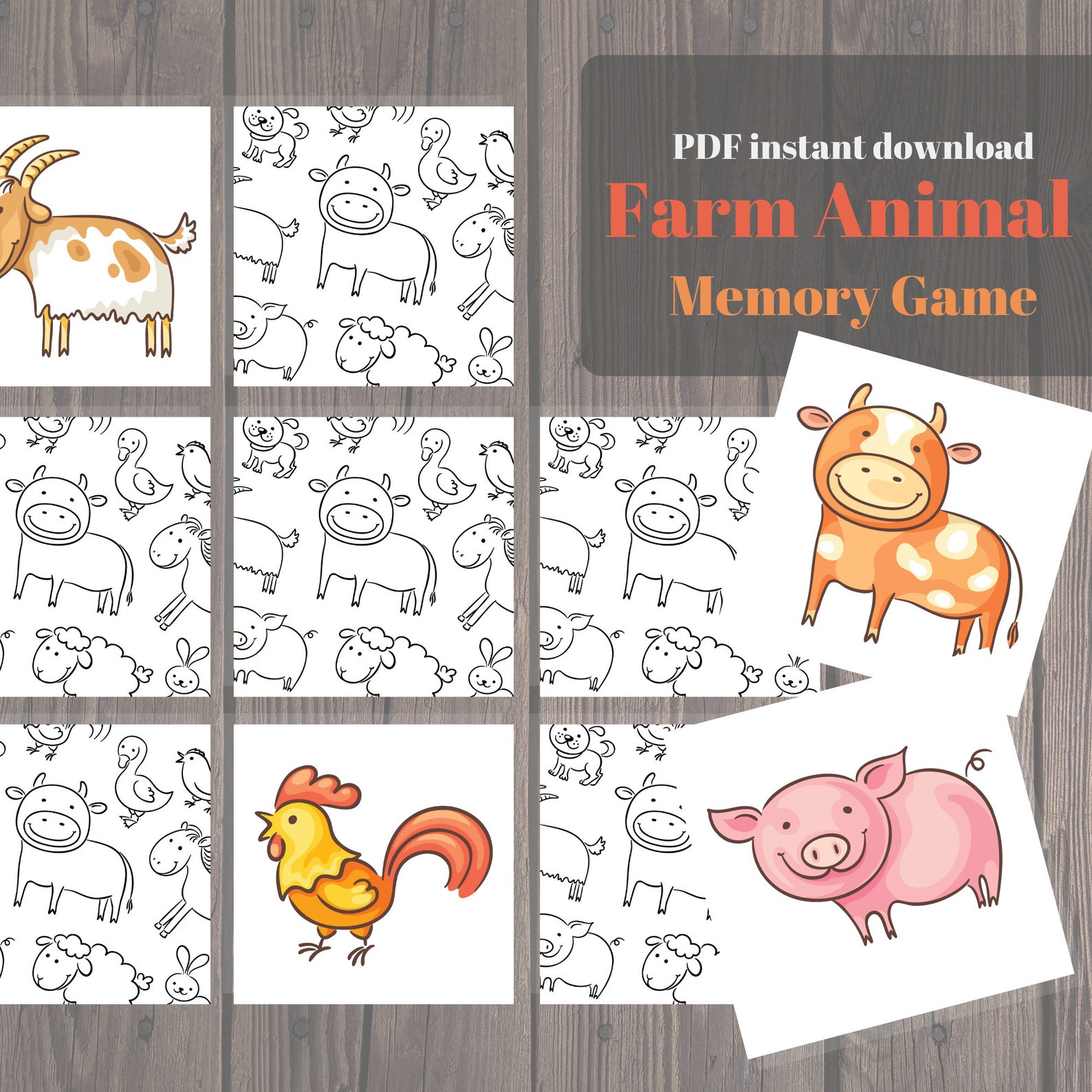 Farm Animal Memory Game for Kids PRINTABLE | Etsy