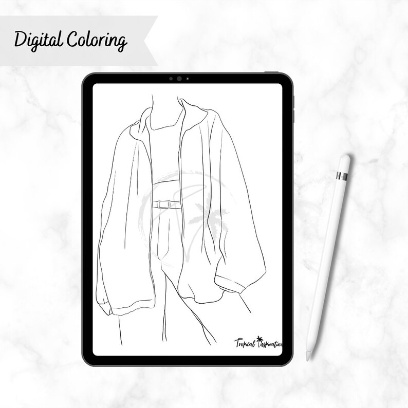 Clothes Coloring Tutorial Fashion Coloring Book Design Clothes Digital Sheets Printable Fashion ...