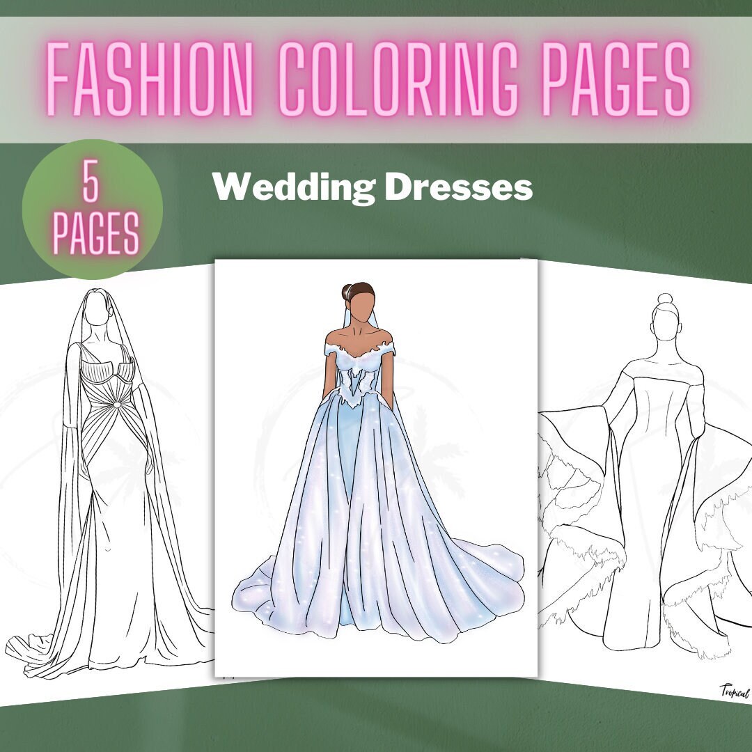 Wedding Dresses Printable Coloring Pages for Girls Party - Etsy