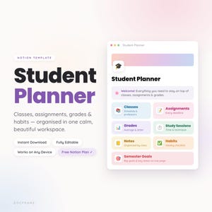 Mall för idéer, minimalistisk studentplanerare | Lektionsschema, uppgifter och betygsspårare, terminsöversikt