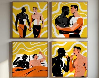 Gay Couple Art Print Set: Modern Love & Pride Decor (Digital Download)