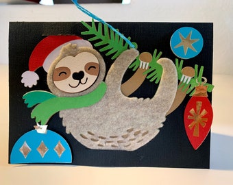 Fuzzy Christmas Sloth Ornament/Card