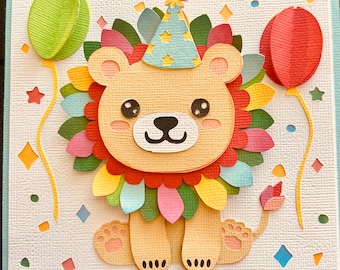 Cheerful Lion Pop Up Birthday Card for Kids