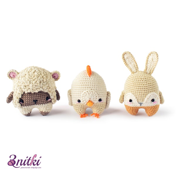 Juego de decoraciones de Pascua / Juguete Amigurumi, juguete de ganchillo, regalo para niños, ganchillo de cordero, ganchillo de conejo, pollito, patrón de Lalylala, ganchillo de Pascua