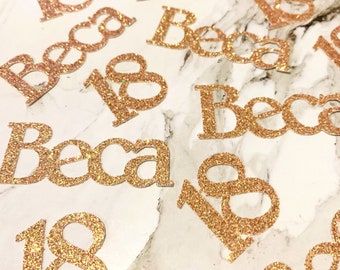 40 x Personalised Name & Age Glitter Table Confetti / Sprinkles, Birthday Party, Any Number, Any Name, Rose Gold, Many More Colours