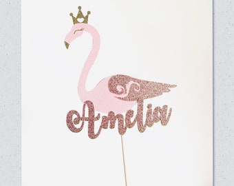 1 x décoration pour gâteau à paillettes superposées flamant rose, personnalisé, tous les noms, anniversaire, fête de filles sur le thème flamant rose
