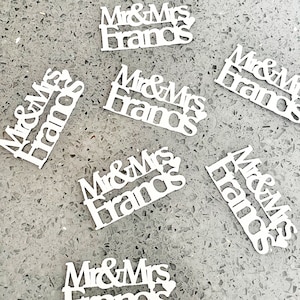 16 x Personalised Wedding Glitter Table Confetti / Sprinkles, Anniversary, Mr & Mrs, Rose Gold, White