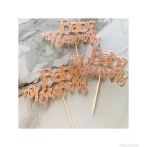 6 x Personalisierte Babyparty oder Gender Reveal Cupcake Toppers, Rose Gold, viele Farben